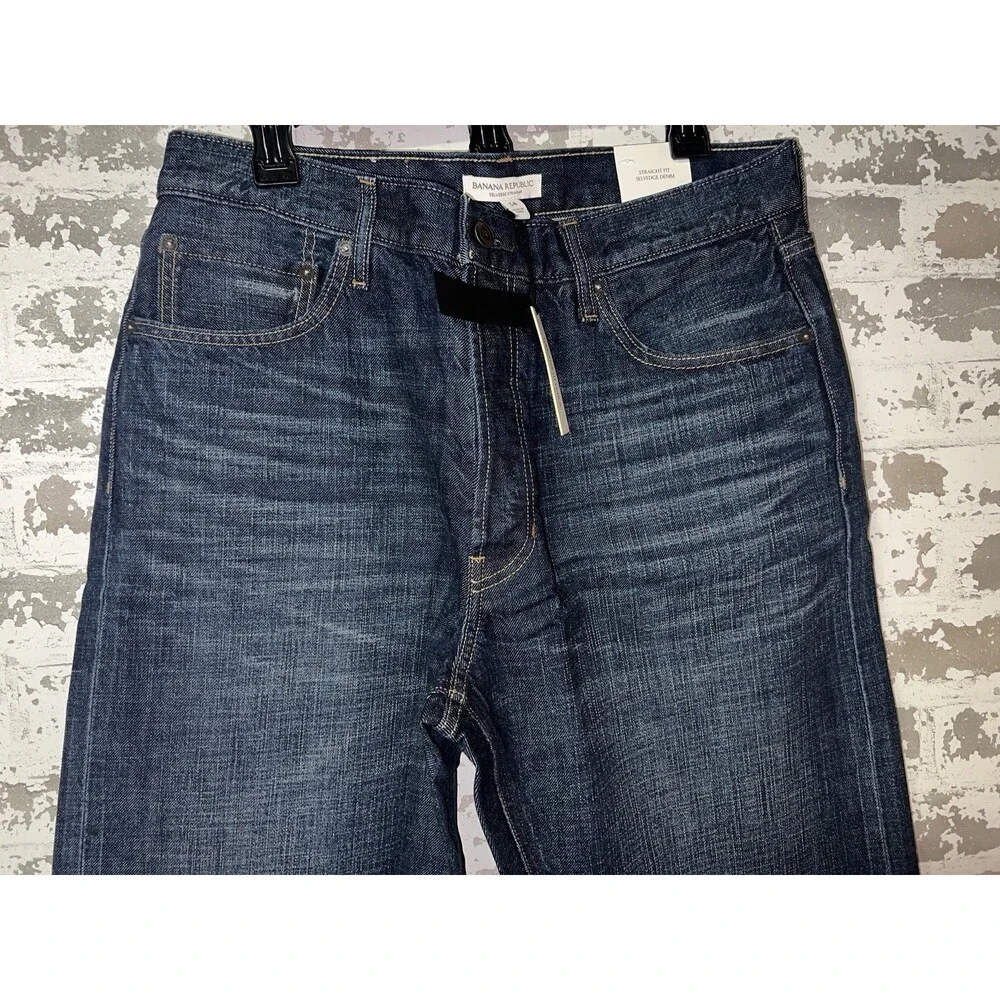 NWT! Banana Republic Straight Selvedge Jeans - Size 34 Dark Wash $180 - Picture 4 of 10
